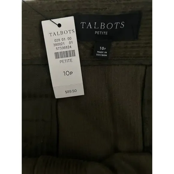 NWT Talbots Olive Moss Corduroy Button Down A-line Skirt Slash Pockets 10 Petite - Picture 3 of 8